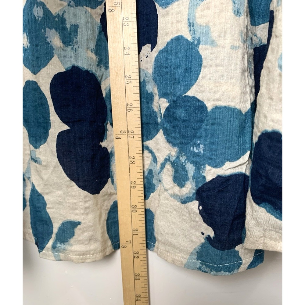 NEW Artsy Lagenlook Linen Top Womens One Size Abstract Blue Print HiLow - Picture 9 of 14